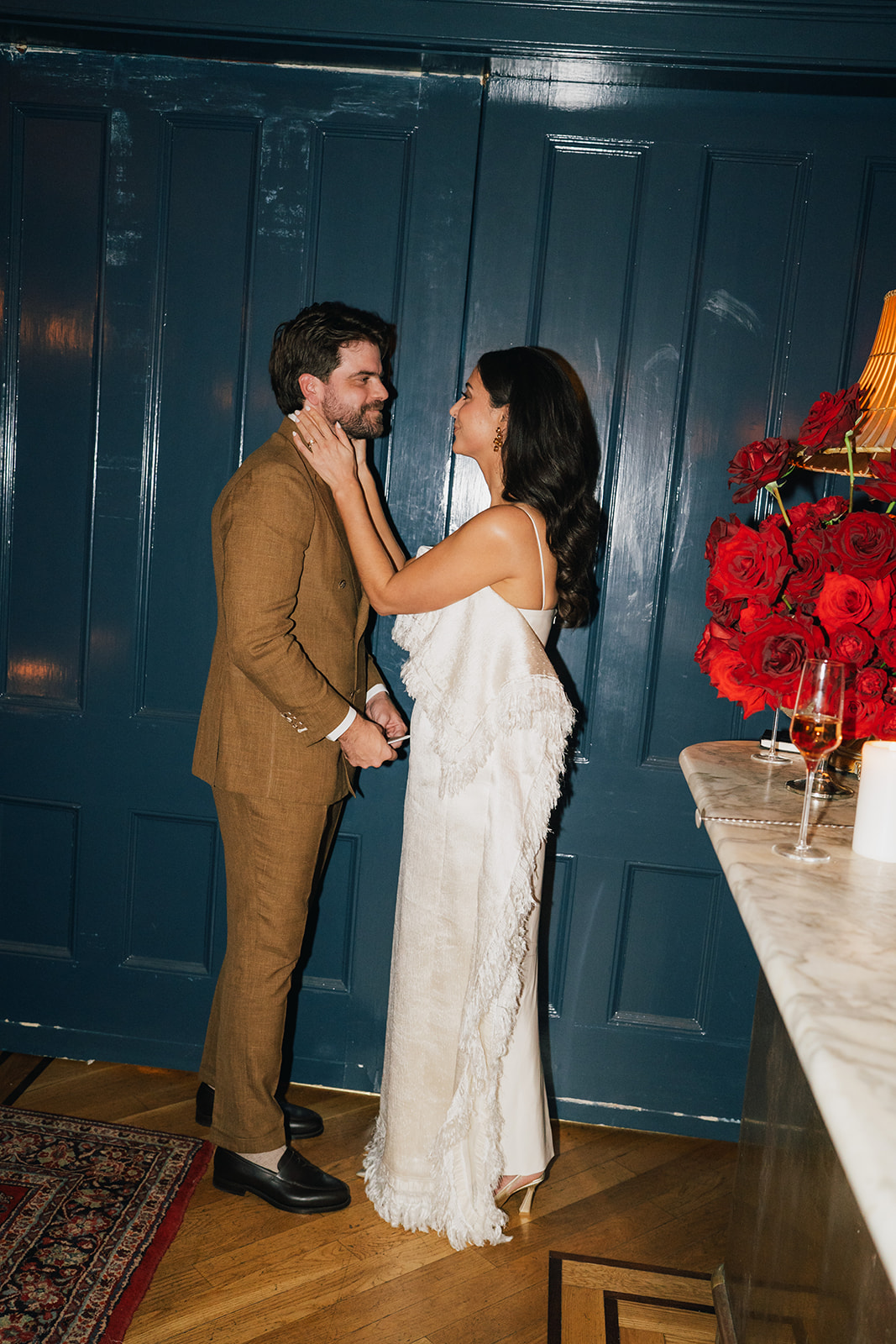 Groom and bride share intimate wedding vows at Gage & Tollner restaurant in Brooklyn
